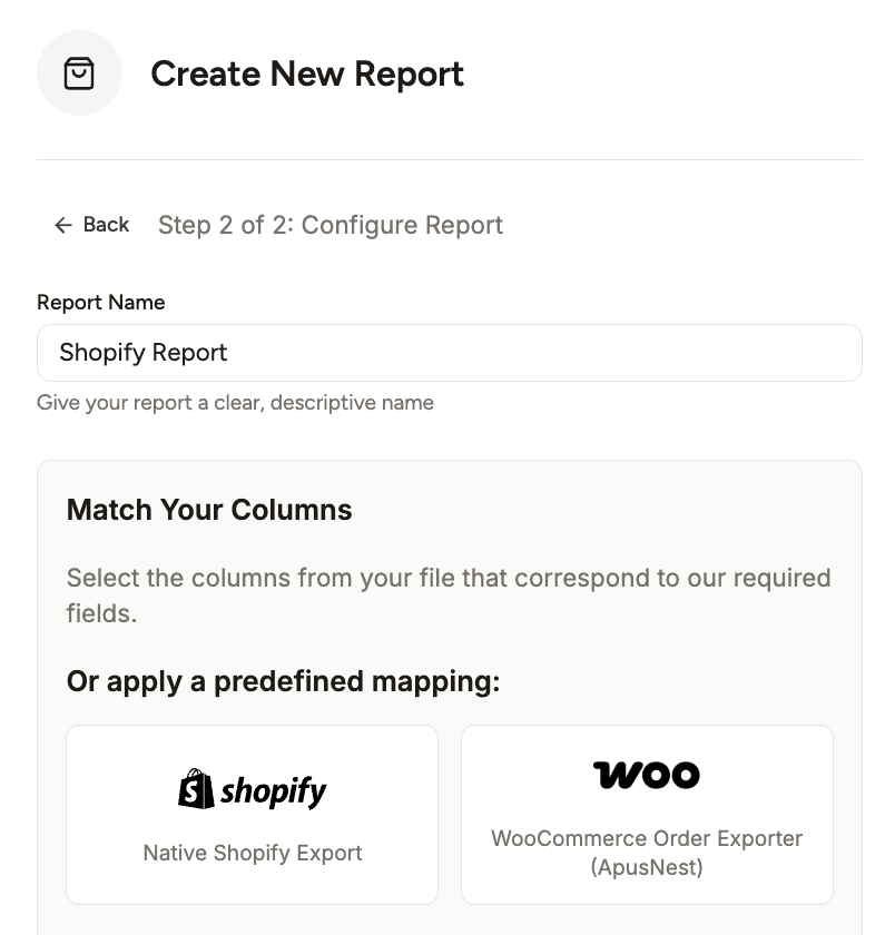 Screenshot of the ApusNest report generation dashboard